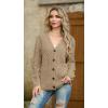 imageGRECERELLE Women 2025 Fall Long Sleeve Cable Knit Sweater Button Open Front Cardigan Loose Outerwear Coat with PocketsAkhaki
