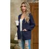 imageGRECERELLE Women 2025 Fall Long Sleeve Cable Knit Sweater Button Open Front Cardigan Loose Outerwear Coat with PocketsAnavy Blue