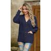 imageGRECERELLE Women 2025 Fall Long Sleeve Cable Knit Sweater Button Open Front Cardigan Loose Outerwear Coat with PocketsAnavy Blue