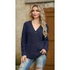 imageGRECERELLE Women 2025 Fall Long Sleeve Cable Knit Sweater Button Open Front Cardigan Loose Outerwear Coat with PocketsAnavy Blue
