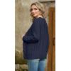 imageGRECERELLE Women 2025 Fall Long Sleeve Cable Knit Sweater Button Open Front Cardigan Loose Outerwear Coat with PocketsAnavy Blue