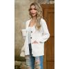 imageGRECERELLE Women 2025 Fall Long Sleeve Cable Knit Sweater Button Open Front Cardigan Loose Outerwear Coat with PocketsAwhite