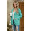 imageGRECERELLE Women 2025 Fall Long Sleeve Cable Knit Sweater Button Open Front Cardigan Loose Outerwear Coat with PocketsBlue Green
