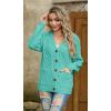 imageGRECERELLE Women 2025 Fall Long Sleeve Cable Knit Sweater Button Open Front Cardigan Loose Outerwear Coat with PocketsBlue Green