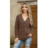 imageGRECERELLE Women 2025 Fall Long Sleeve Cable Knit Sweater Button Open Front Cardigan Loose Outerwear Coat with PocketsBritish Tan