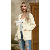 imageGRECERELLE Women 2025 Fall Long Sleeve Cable Knit Sweater Button Open Front Cardigan Loose Outerwear Coat with PocketsCreamy White