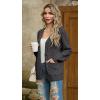 imageGRECERELLE Women 2025 Fall Long Sleeve Cable Knit Sweater Button Open Front Cardigan Loose Outerwear Coat with PocketsDark Gray