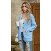 imageGRECERELLE Women 2025 Fall Long Sleeve Cable Knit Sweater Button Open Front Cardigan Loose Outerwear Coat with PocketsLight Blue