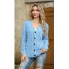 imageGRECERELLE Women 2025 Fall Long Sleeve Cable Knit Sweater Button Open Front Cardigan Loose Outerwear Coat with PocketsLight Blue