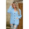 imageGRECERELLE Women 2025 Fall Long Sleeve Cable Knit Sweater Button Open Front Cardigan Loose Outerwear Coat with PocketsLight Blue