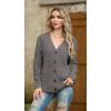 imageGRECERELLE Women 2025 Fall Long Sleeve Cable Knit Sweater Button Open Front Cardigan Loose Outerwear Coat with PocketsPencil Gray