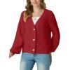 imageGRECERELLE Womens Chunky Knit Open Front Sweater Long Sleeve Button Down Loose Casual Oversized Cardigan Outerwear S2XLRed