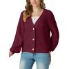 imageGRECERELLE Womens Chunky Knit Open Front Sweater Long Sleeve Button Down Loose Casual Oversized Cardigan Outerwear S2XLWine Red