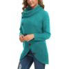 imageGRECERELLE Womens Fall Chunky Turtleneck Long Sleeve Asymmetric Hem Loose Knit Pullover Sweaters Tops S2XL09 Aicd Blue