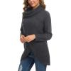 imageGRECERELLE Womens Fall Chunky Turtleneck Long Sleeve Asymmetric Hem Loose Knit Pullover Sweaters Tops S2XL10 Dark Gray