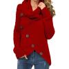 imageGRECERELLE Womens Fall Chunky Turtleneck Long Sleeve Asymmetric Hem Loose Knit Pullover Sweaters Tops S2XL13 Red