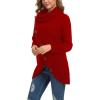 imageGRECERELLE Womens Fall Chunky Turtleneck Long Sleeve Asymmetric Hem Loose Knit Pullover Sweaters Tops S2XL13 Red