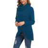 imageGRECERELLE Womens Fall Chunky Turtleneck Long Sleeve Asymmetric Hem Loose Knit Pullover Sweaters Tops S2XL15 Blue
