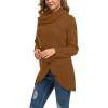 imageGRECERELLE Womens Fall Chunky Turtleneck Long Sleeve Asymmetric Hem Loose Knit Pullover Sweaters Tops S2XLCaramel