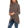 imageGRECERELLE Womens Fall Chunky Turtleneck Long Sleeve Asymmetric Hem Loose Knit Pullover Sweaters Tops S2XLCoffee