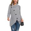 imageGRECERELLE Womens Fall Chunky Turtleneck Long Sleeve Asymmetric Hem Loose Knit Pullover Sweaters Tops S2XLGray