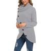 imageGRECERELLE Womens Fall Chunky Turtleneck Long Sleeve Asymmetric Hem Loose Knit Pullover Sweaters Tops S2XLGray