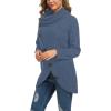 imageGRECERELLE Womens Fall Chunky Turtleneck Long Sleeve Asymmetric Hem Loose Knit Pullover Sweaters Tops S2XLIndigo