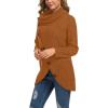 imageGRECERELLE Womens Fall Chunky Turtleneck Long Sleeve Asymmetric Hem Loose Knit Pullover Sweaters Tops S2XLPumpkin