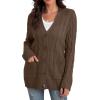 imageGRECERELLE Womens Long Sleeve Loose Knit Cable Open Front Button Down Cardigan Sweater Outerwear Coat with Pockets02dark Khaki