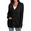 imageGRECERELLE Womens Long Sleeve Loose Knit Cable Open Front Button Down Cardigan Sweater Outerwear Coat with Pockets03black