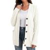 imageGRECERELLE Womens Long Sleeve Loose Knit Cable Open Front Button Down Cardigan Sweater Outerwear Coat with Pockets04white