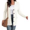 imageGRECERELLE Womens Long Sleeve Loose Knit Cable Open Front Button Down Cardigan Sweater Outerwear Coat with Pockets04white