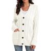 imageGRECERELLE Womens Long Sleeve Loose Knit Cable Open Front Button Down Cardigan Sweater Outerwear Coat with Pockets04white