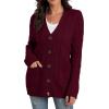 imageGRECERELLE Womens Long Sleeve Loose Knit Cable Open Front Button Down Cardigan Sweater Outerwear Coat with Pockets06wine Red