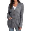 imageGRECERELLE Womens Long Sleeve Loose Knit Cable Open Front Button Down Cardigan Sweater Outerwear Coat with Pockets07dark Gray