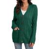 imageGRECERELLE Womens Long Sleeve Loose Knit Cable Open Front Button Down Cardigan Sweater Outerwear Coat with Pockets08dark Green