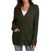 imageGRECERELLE Womens Long Sleeve Loose Knit Cable Open Front Button Down Cardigan Sweater Outerwear Coat with Pockets09army Green