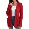 imageGRECERELLE Womens Long Sleeve Loose Knit Cable Open Front Button Down Cardigan Sweater Outerwear Coat with Pockets10red