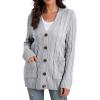 imageGRECERELLE Womens Long Sleeve Loose Knit Cable Open Front Button Down Cardigan Sweater Outerwear Coat with Pockets11gray