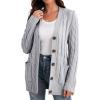 imageGRECERELLE Womens Long Sleeve Loose Knit Cable Open Front Button Down Cardigan Sweater Outerwear Coat with Pockets11gray