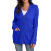 imageGRECERELLE Womens Long Sleeve Loose Knit Cable Open Front Button Down Cardigan Sweater Outerwear Coat with Pockets12royal Blue