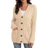 imageGRECERELLE Womens Long Sleeve Loose Knit Cable Open Front Button Down Cardigan Sweater Outerwear Coat with Pockets23beige