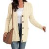 imageGRECERELLE Womens Long Sleeve Loose Knit Cable Open Front Button Down Cardigan Sweater Outerwear Coat with Pockets27off White