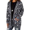 imageGRECERELLE Womens Long Sleeve Loose Knit Cable Open Front Button Down Cardigan Sweater Outerwear Coat with PocketsB03 Leopard Print Dark Gray
