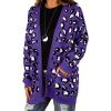 imageGRECERELLE Womens Long Sleeve Loose Knit Cable Open Front Button Down Cardigan Sweater Outerwear Coat with PocketsB05 Leopard Print Purple