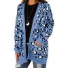 imageGRECERELLE Womens Long Sleeve Loose Knit Cable Open Front Button Down Cardigan Sweater Outerwear Coat with PocketsB06 Leopard Print Light Blue