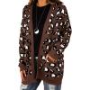 imageGRECERELLE Womens Long Sleeve Loose Knit Cable Open Front Button Down Cardigan Sweater Outerwear Coat with PocketsB07 Leopard Print Coffee