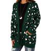 imageGRECERELLE Womens Long Sleeve Loose Knit Cable Open Front Button Down Cardigan Sweater Outerwear Coat with PocketsB09 Leopard Print Dark Green