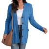 imageGRECERELLE Womens Long Sleeve Loose Knit Cable Open Front Button Down Cardigan Sweater Outerwear Coat with PocketsBlue