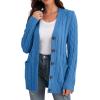 imageGRECERELLE Womens Long Sleeve Loose Knit Cable Open Front Button Down Cardigan Sweater Outerwear Coat with PocketsBlue